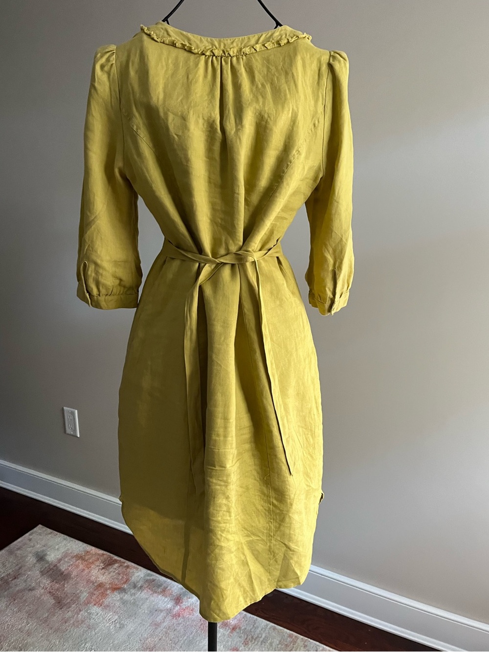 BODEN Yellow Ruffled Front Linen Dress with tie - Picture 3 of 13